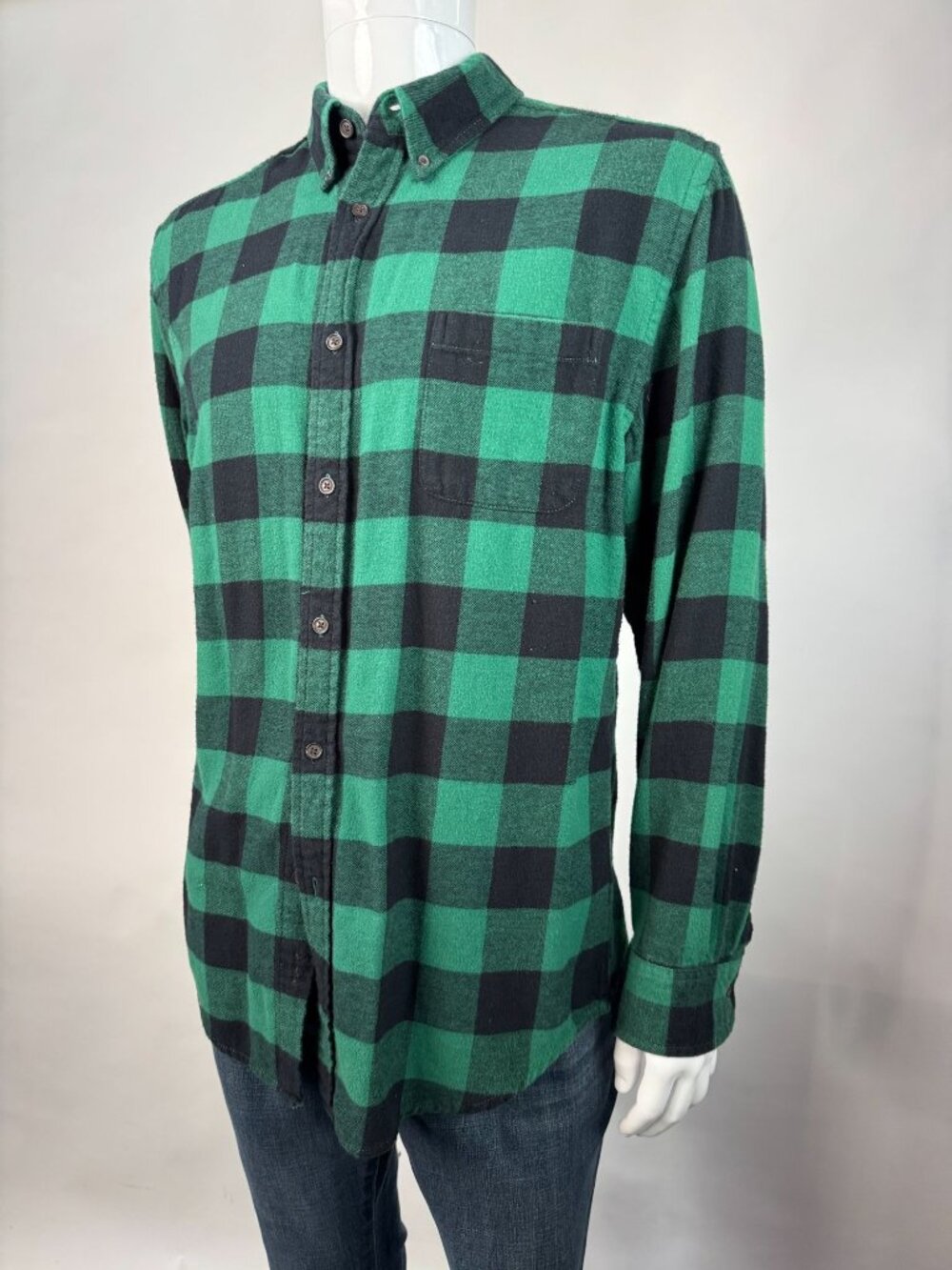 Mens Croft & Barrow Green & Black Buffalo Plaid Flannel Shirt M 100% Cotton Butt